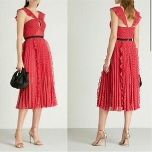 NWT SELF PORTRAIT FUCHSIA POLKA DOT MIDI DRESS size 6